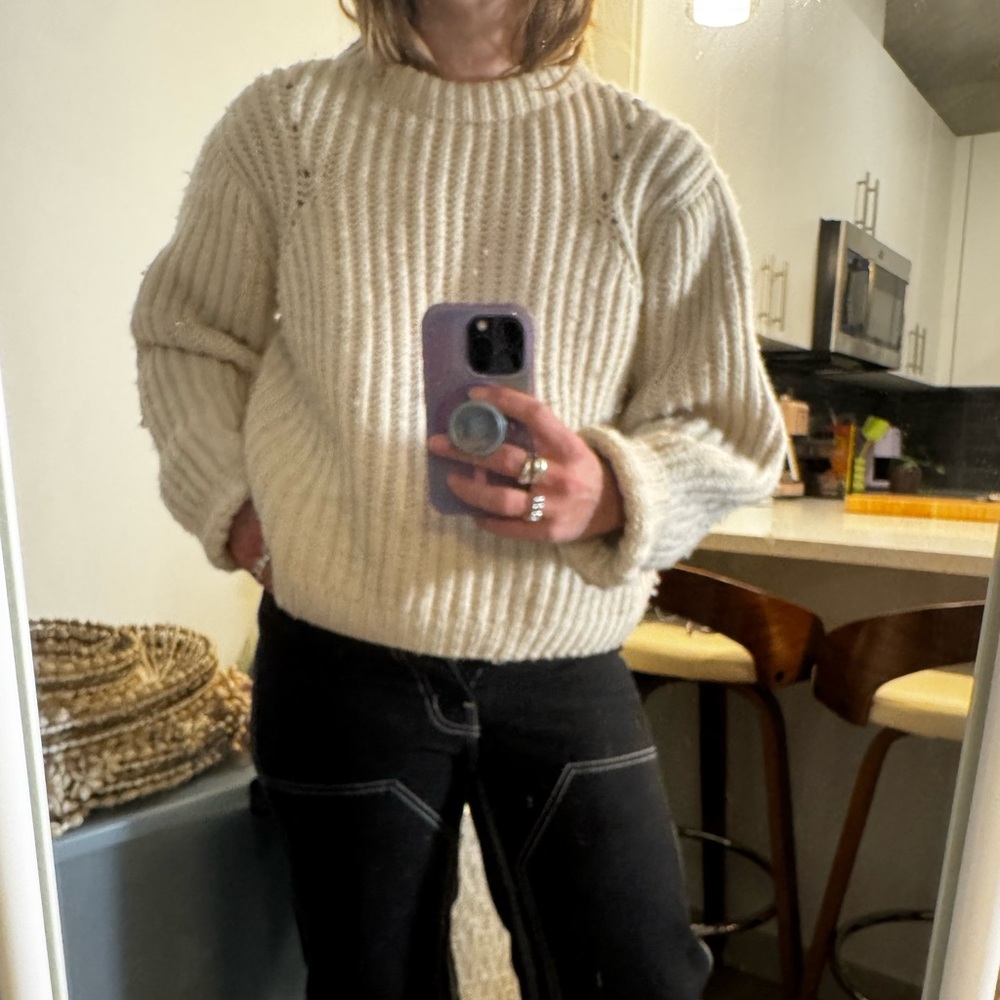 Ound luxury handknit Spanish wool cozy Cream Women's crewneck Sweater